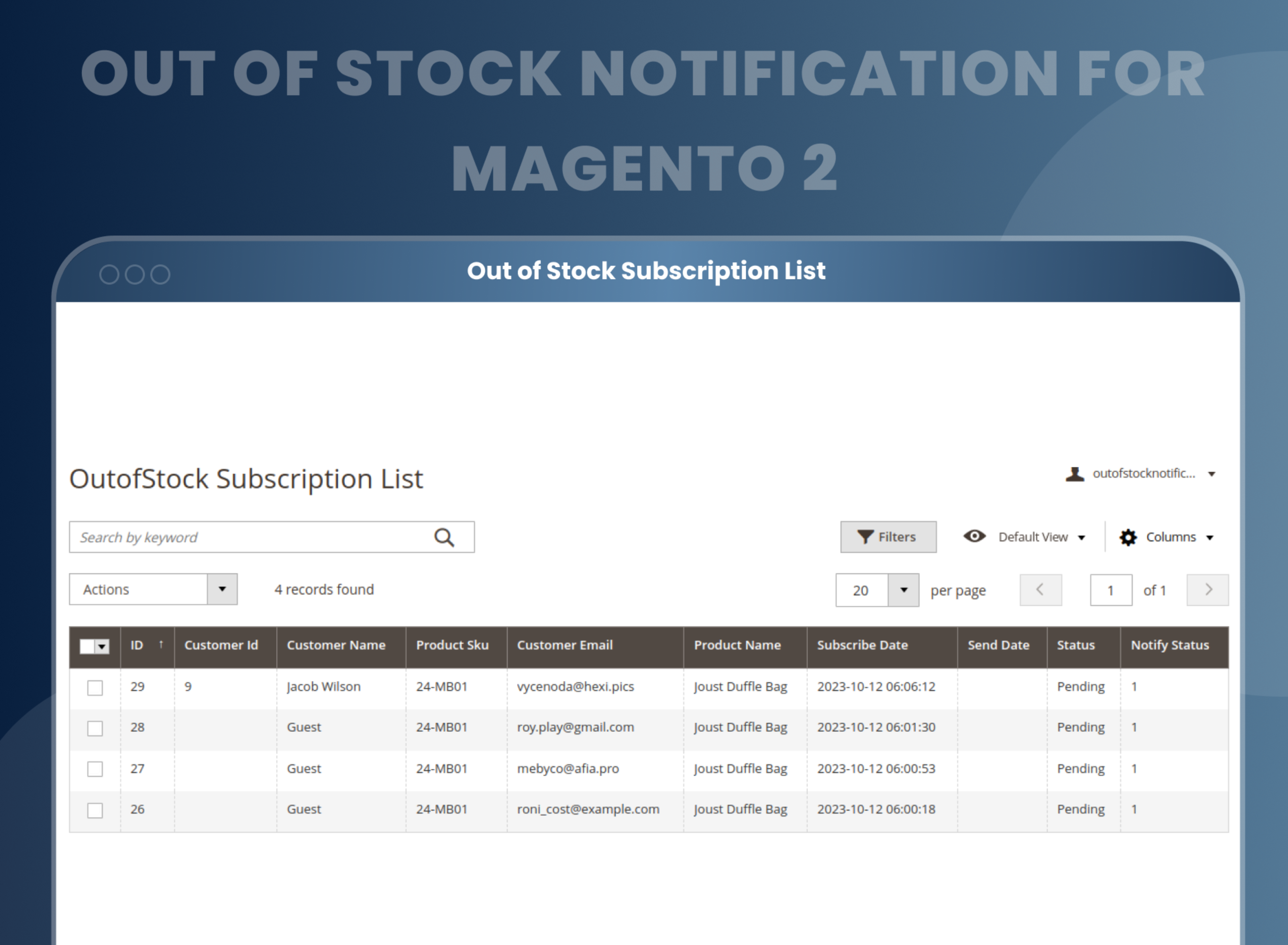 Out of Stock Subscription List