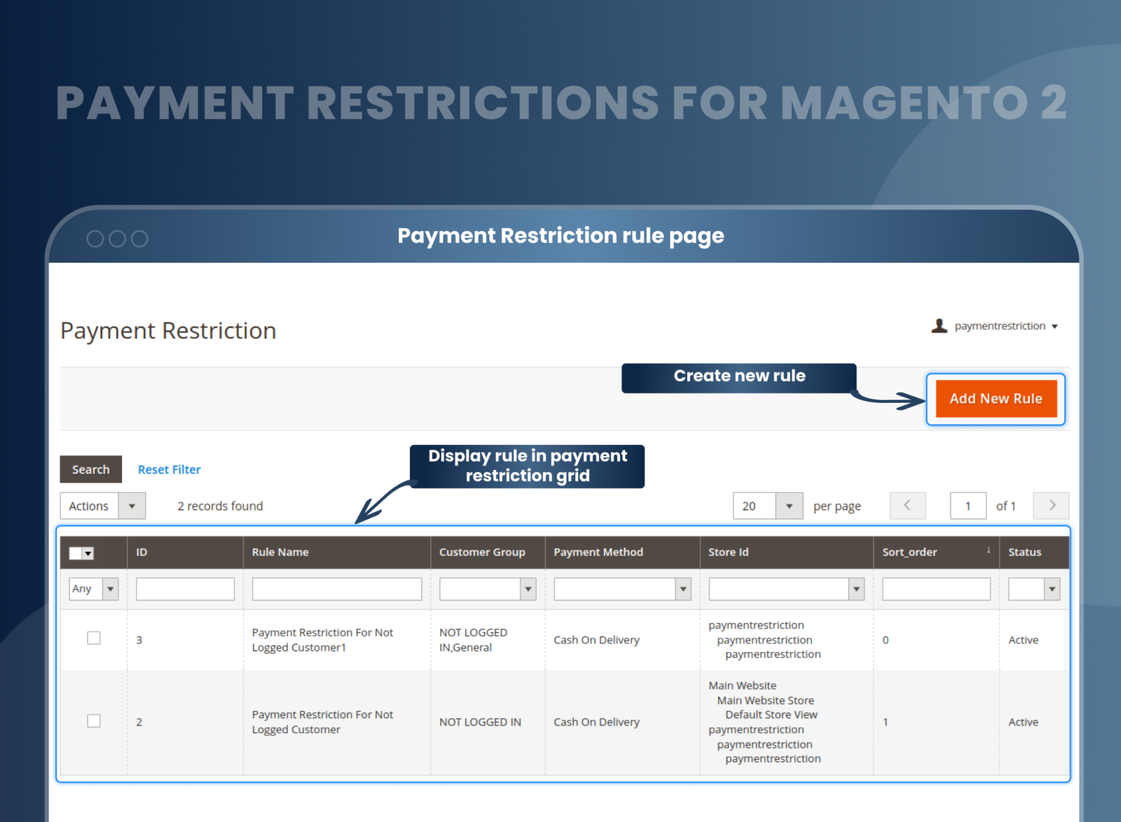 Payment Restriction rule page