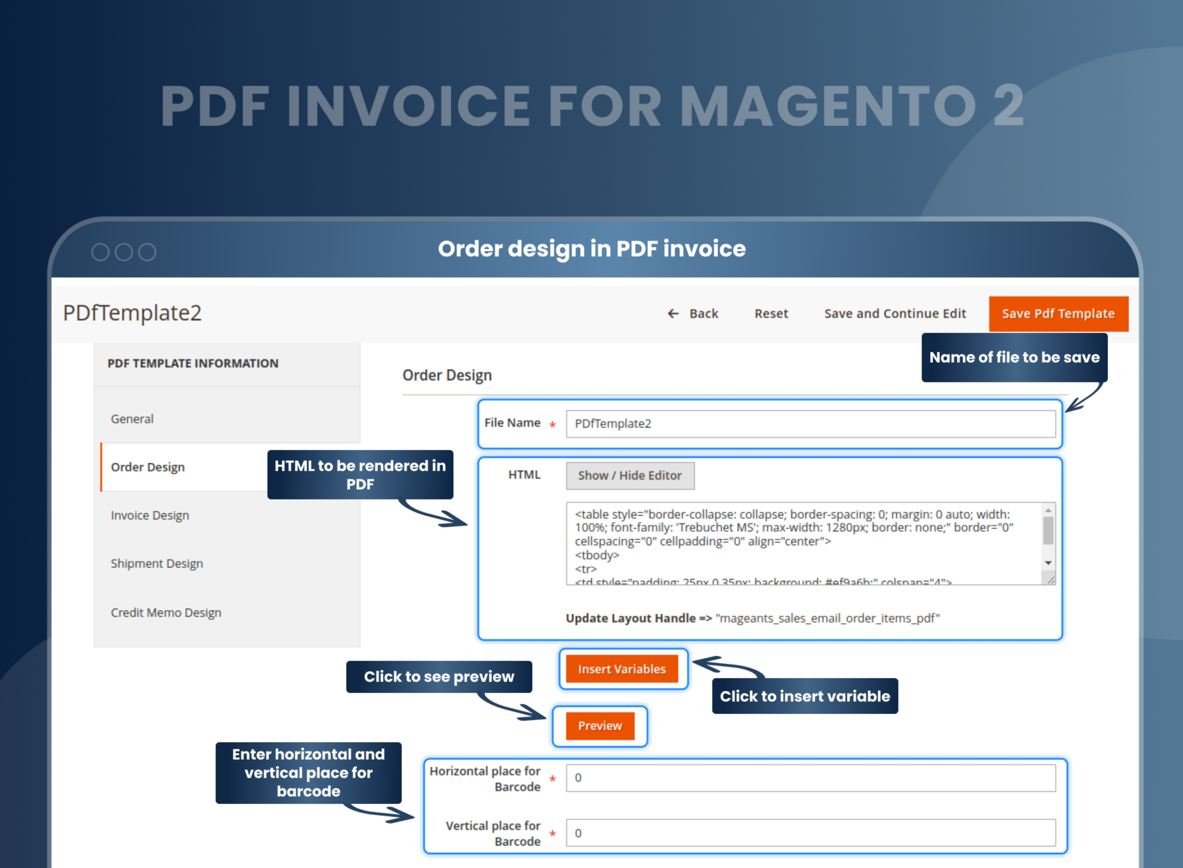 Order design in PDF invoice