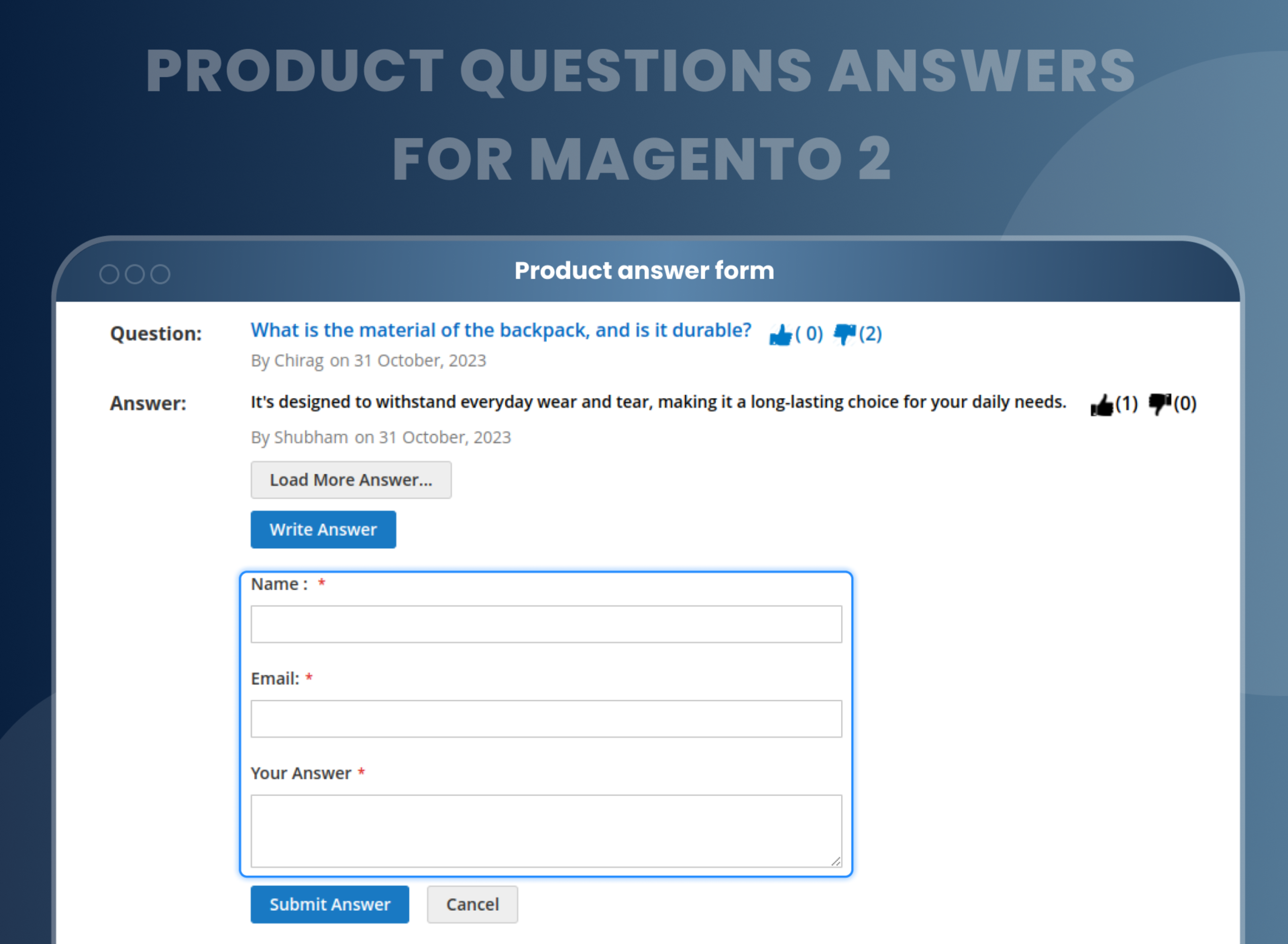 Product answer form