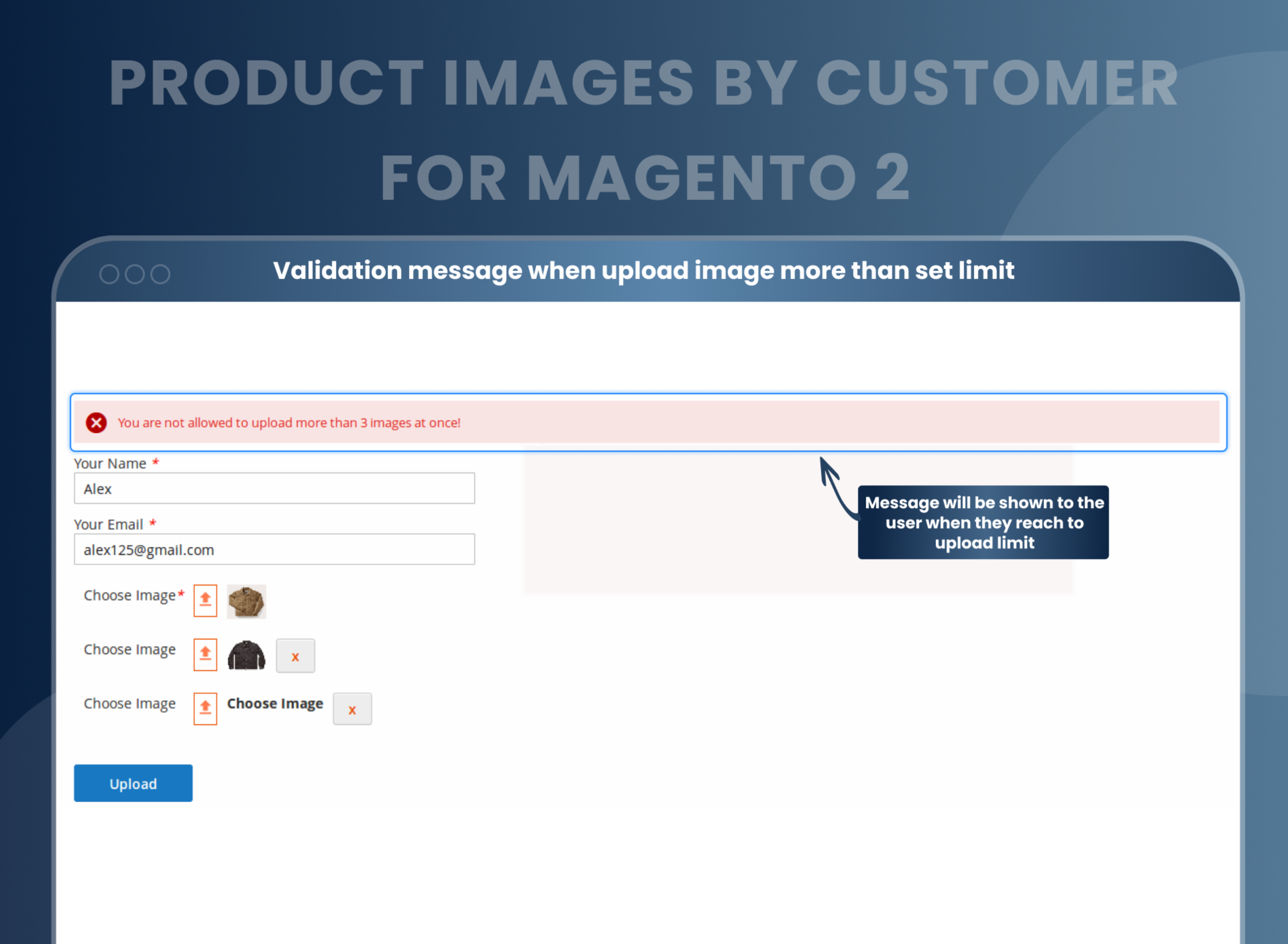 Validation message when upload image more than set limit