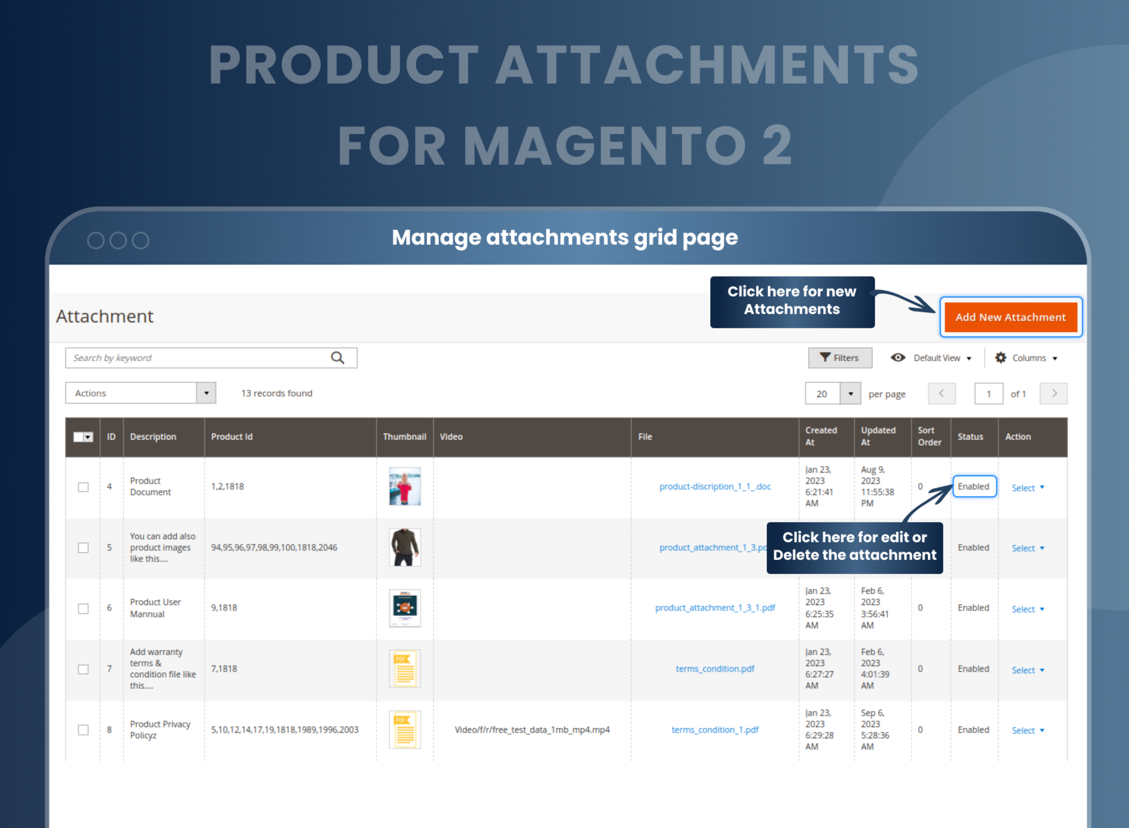  Manage attachments grid page