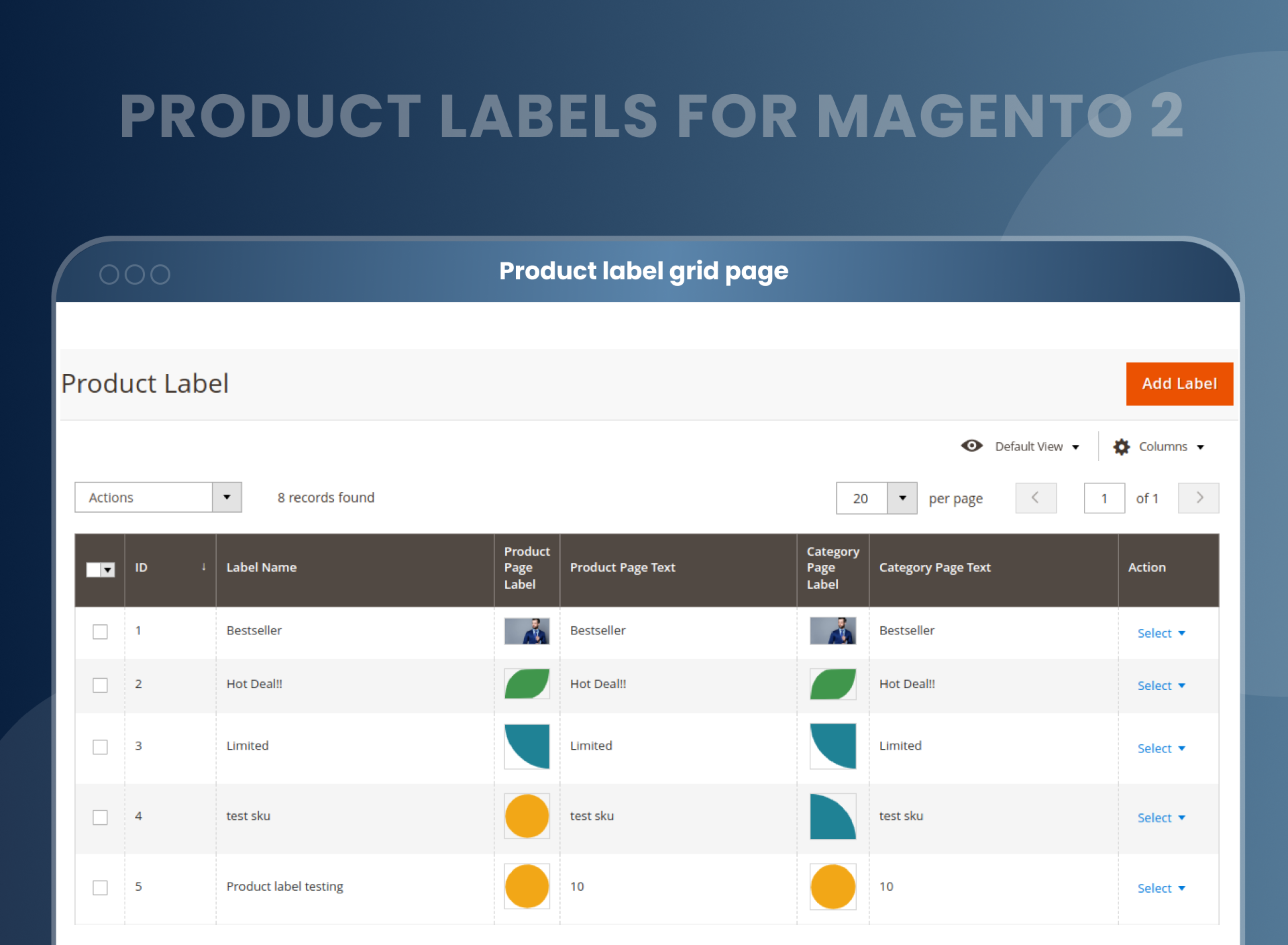 Product label grid page