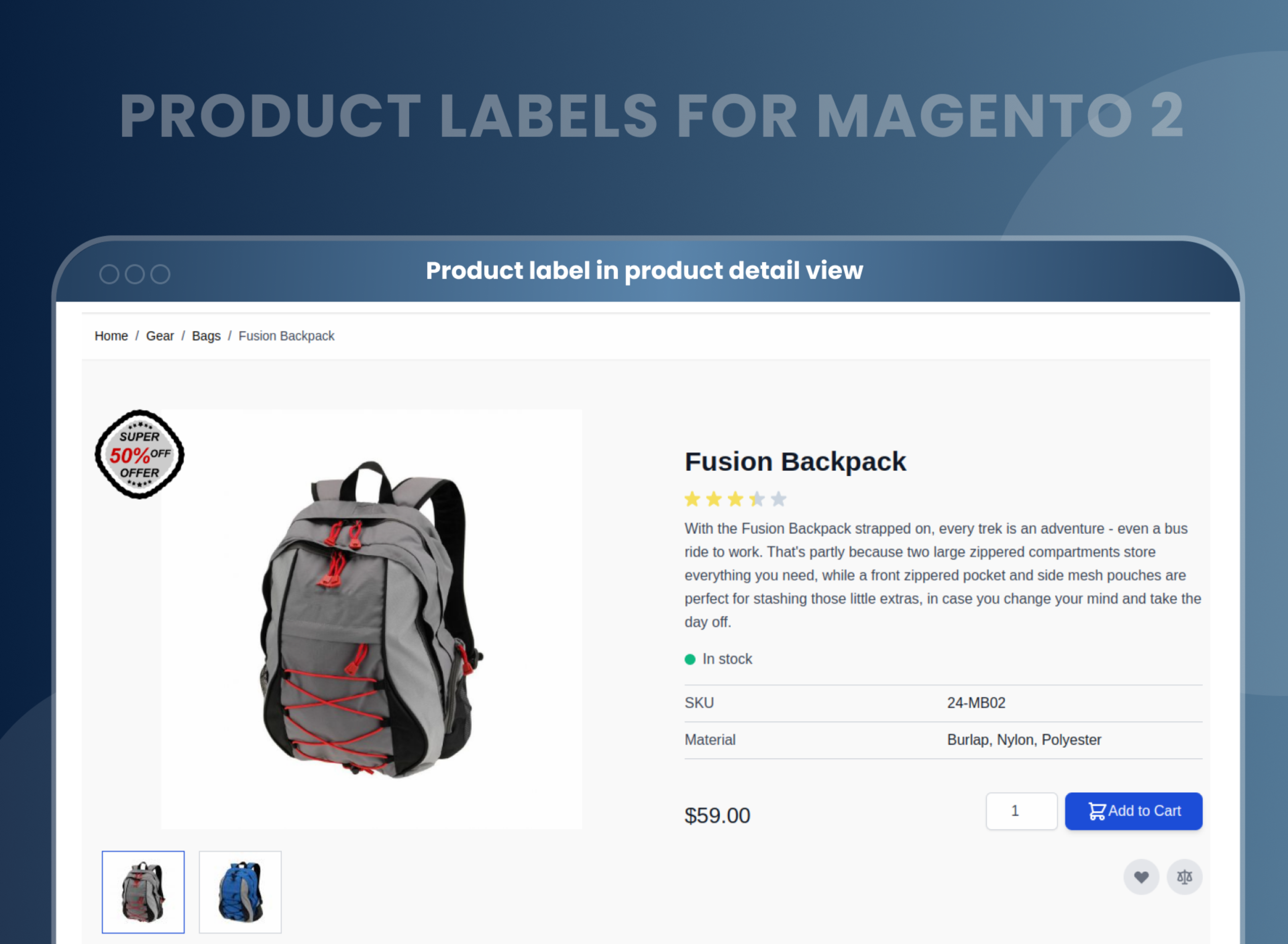 Product label in product detail view Product label in product detail view