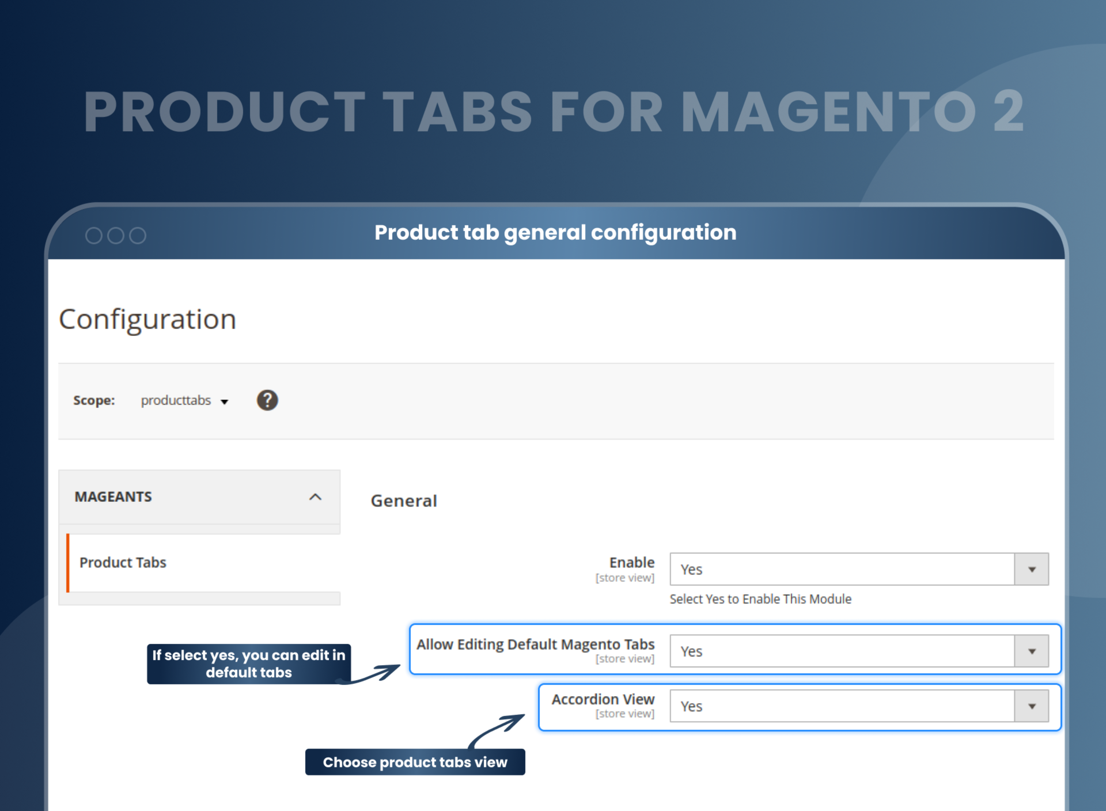 Product tab general configuration