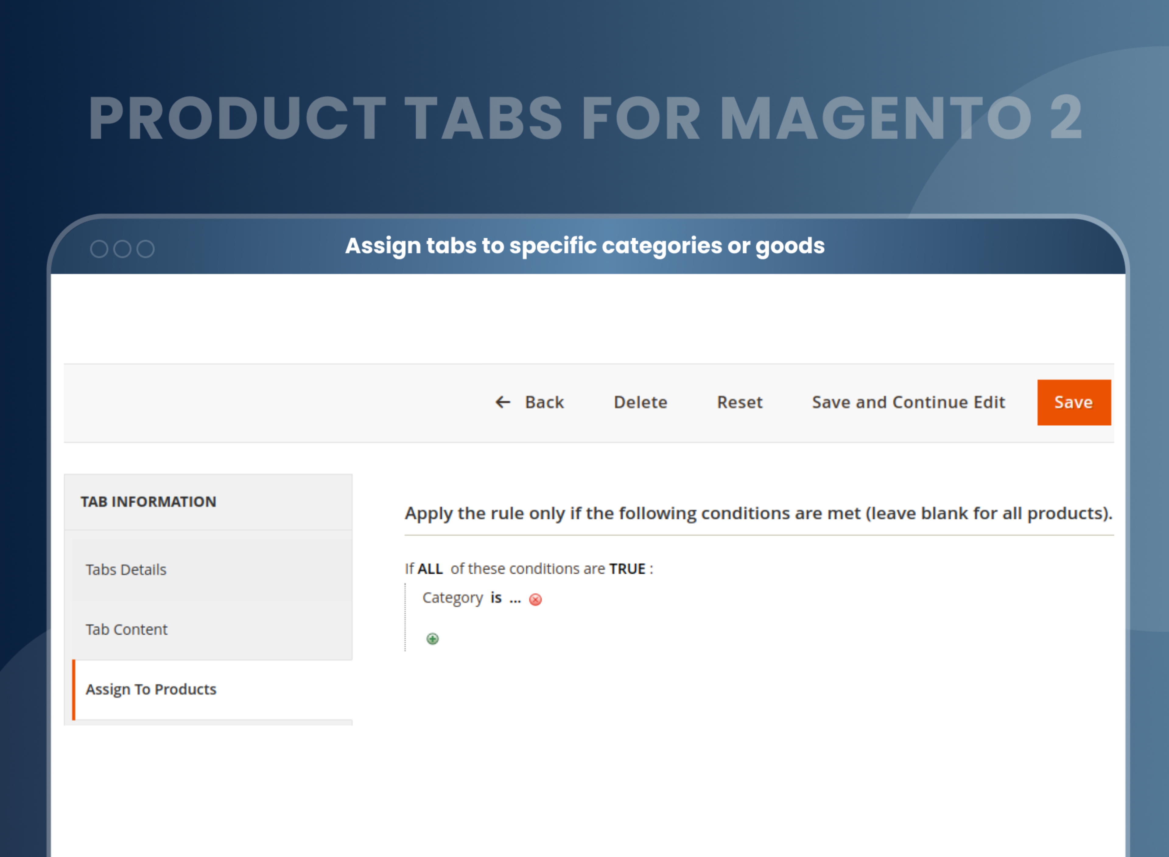 Assign tabs to specific categories or goods