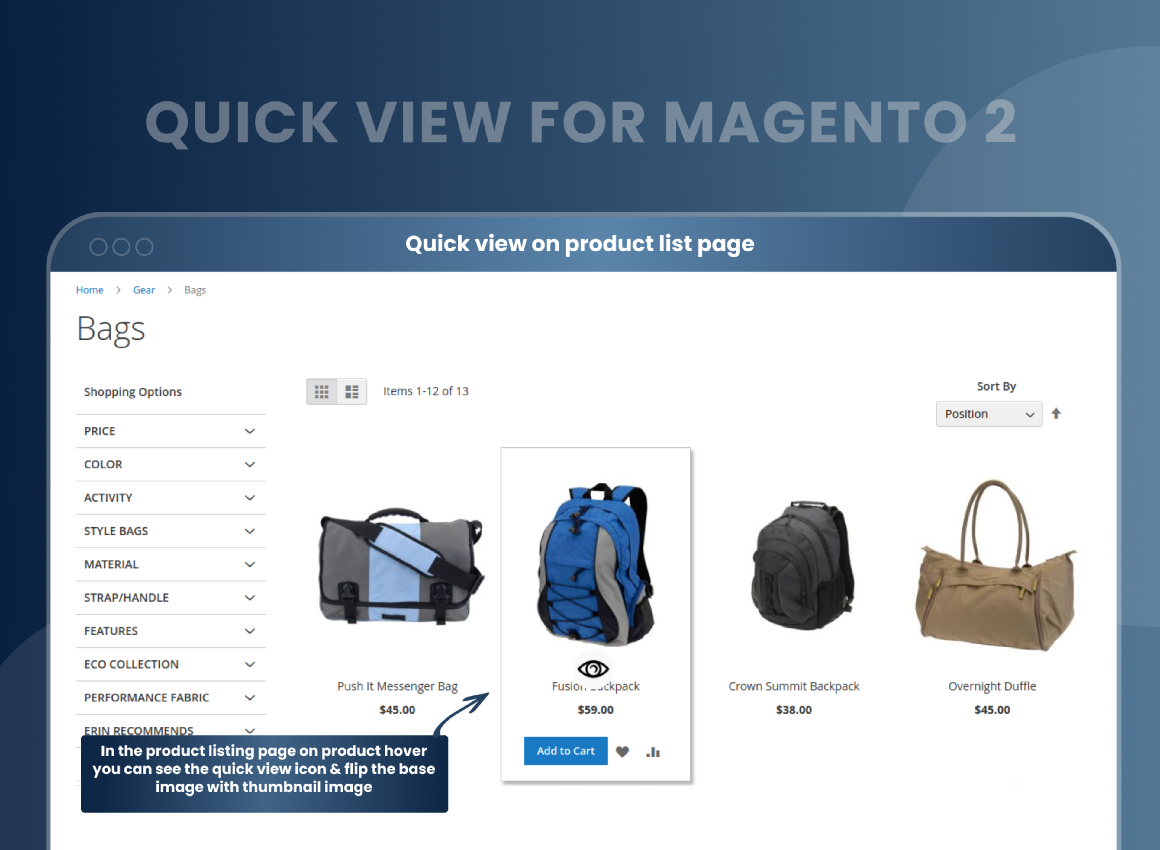 Quick view on product list page