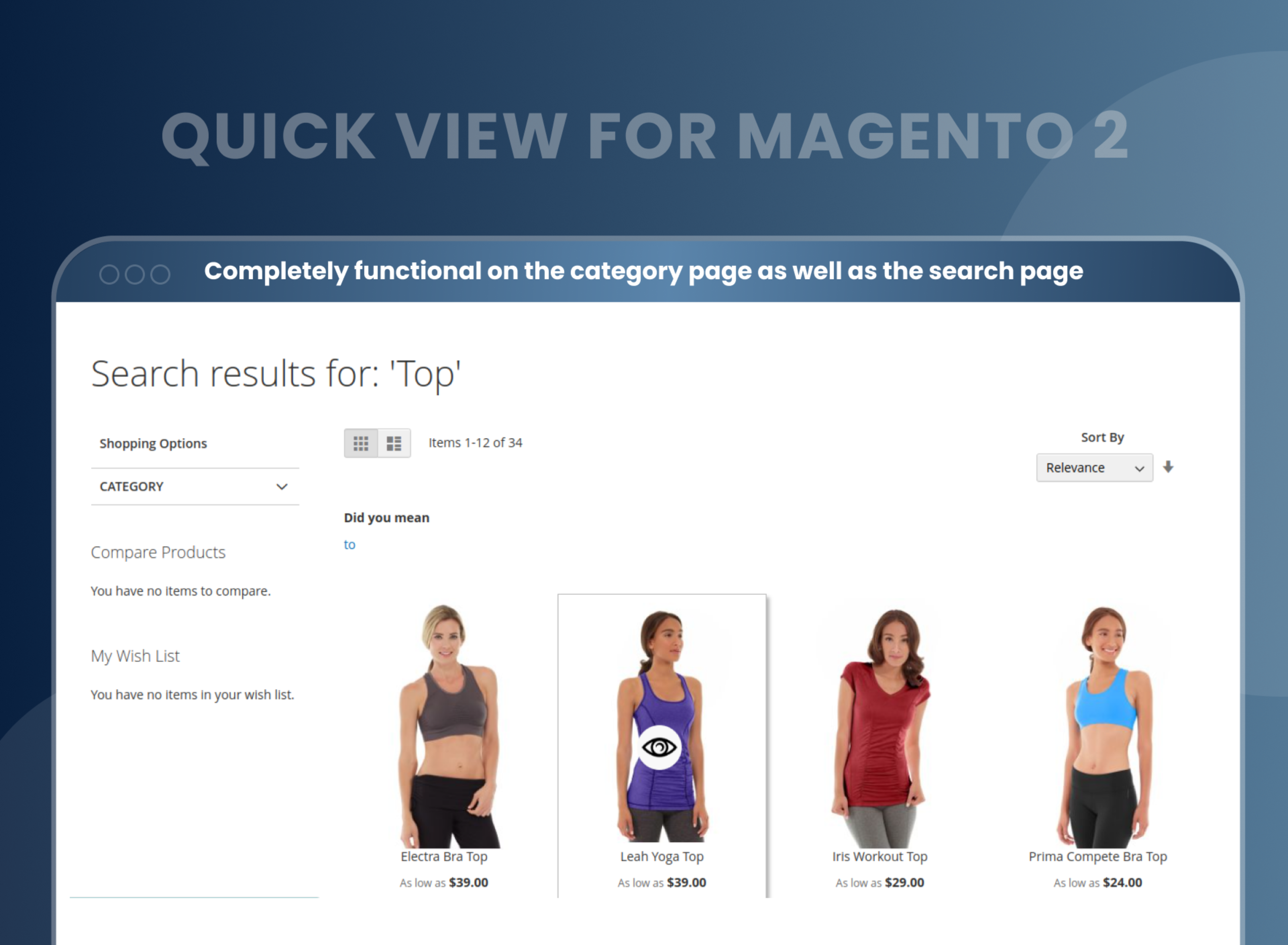 Completely functional on the category page as well as the search page 