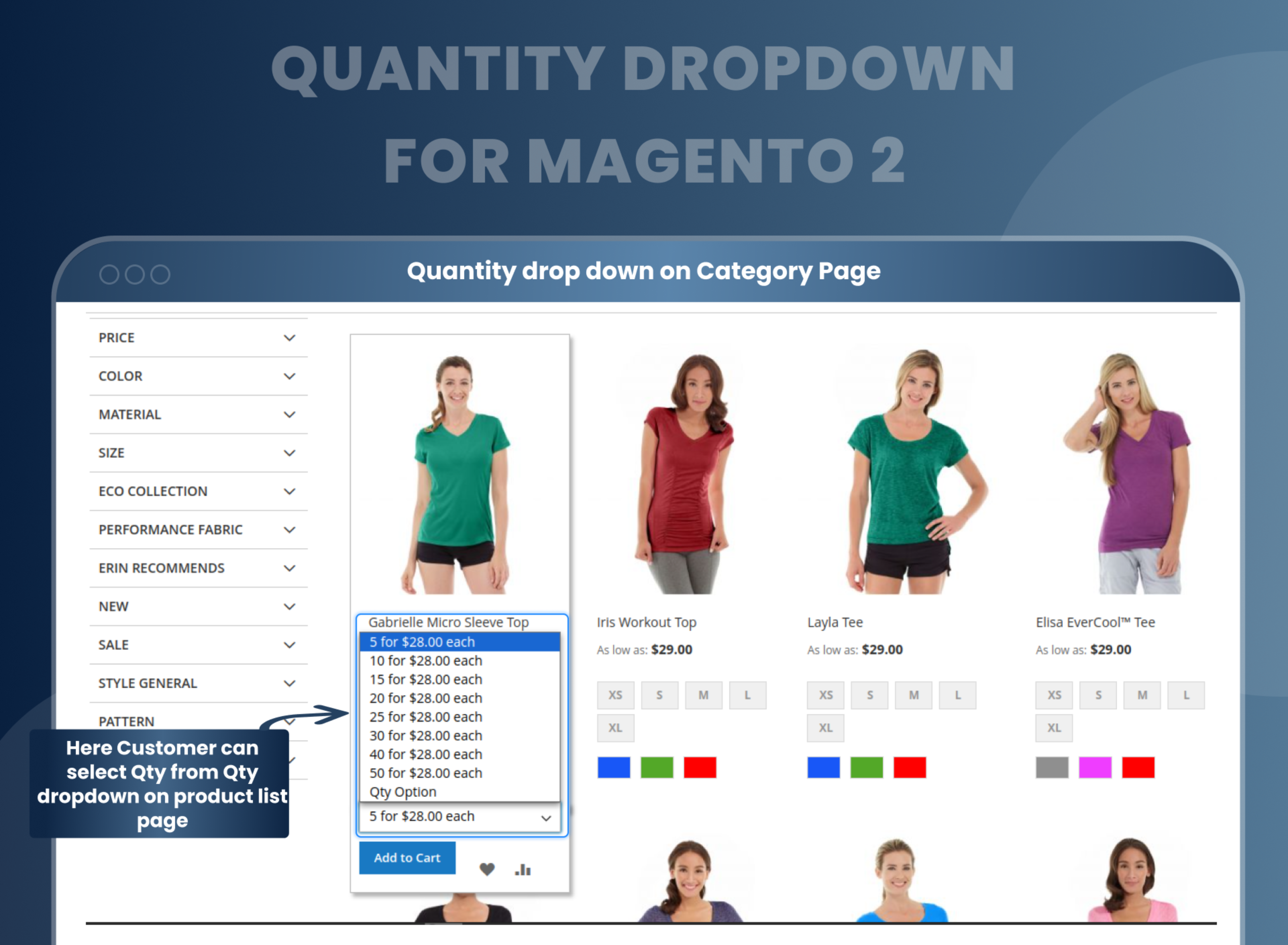 Quantity drop down on Category Page