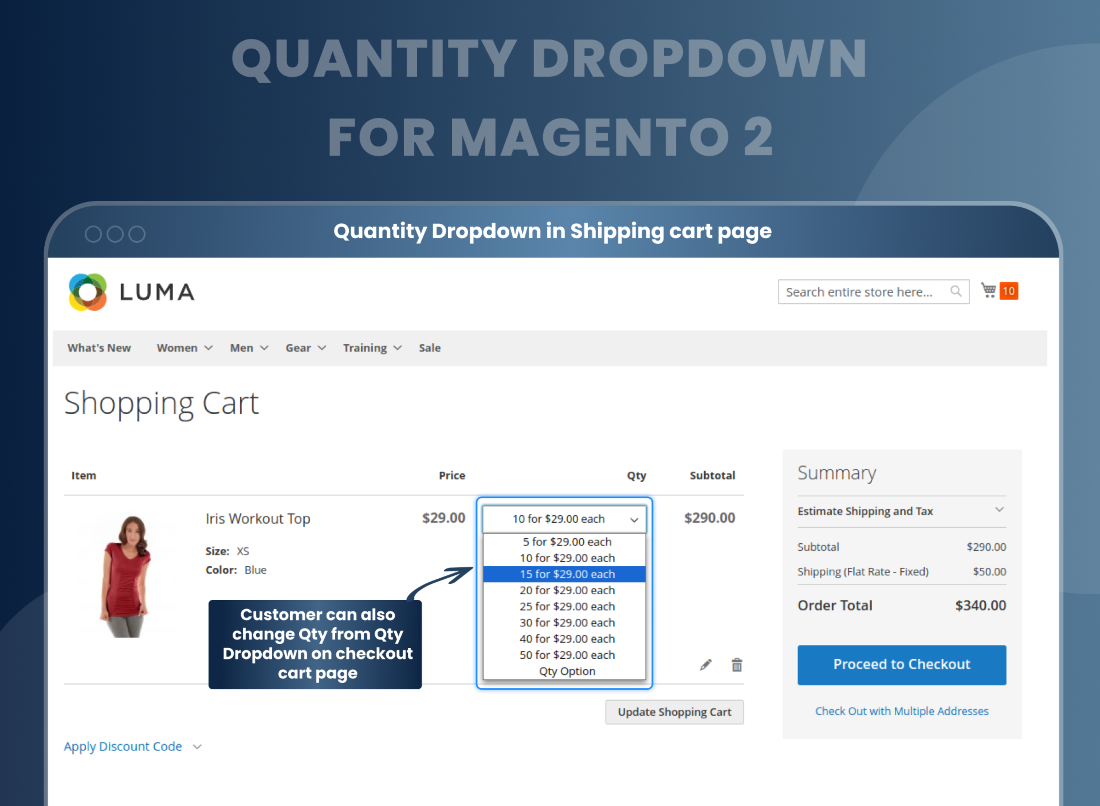 Quantity Dropdown in Shipping cart page