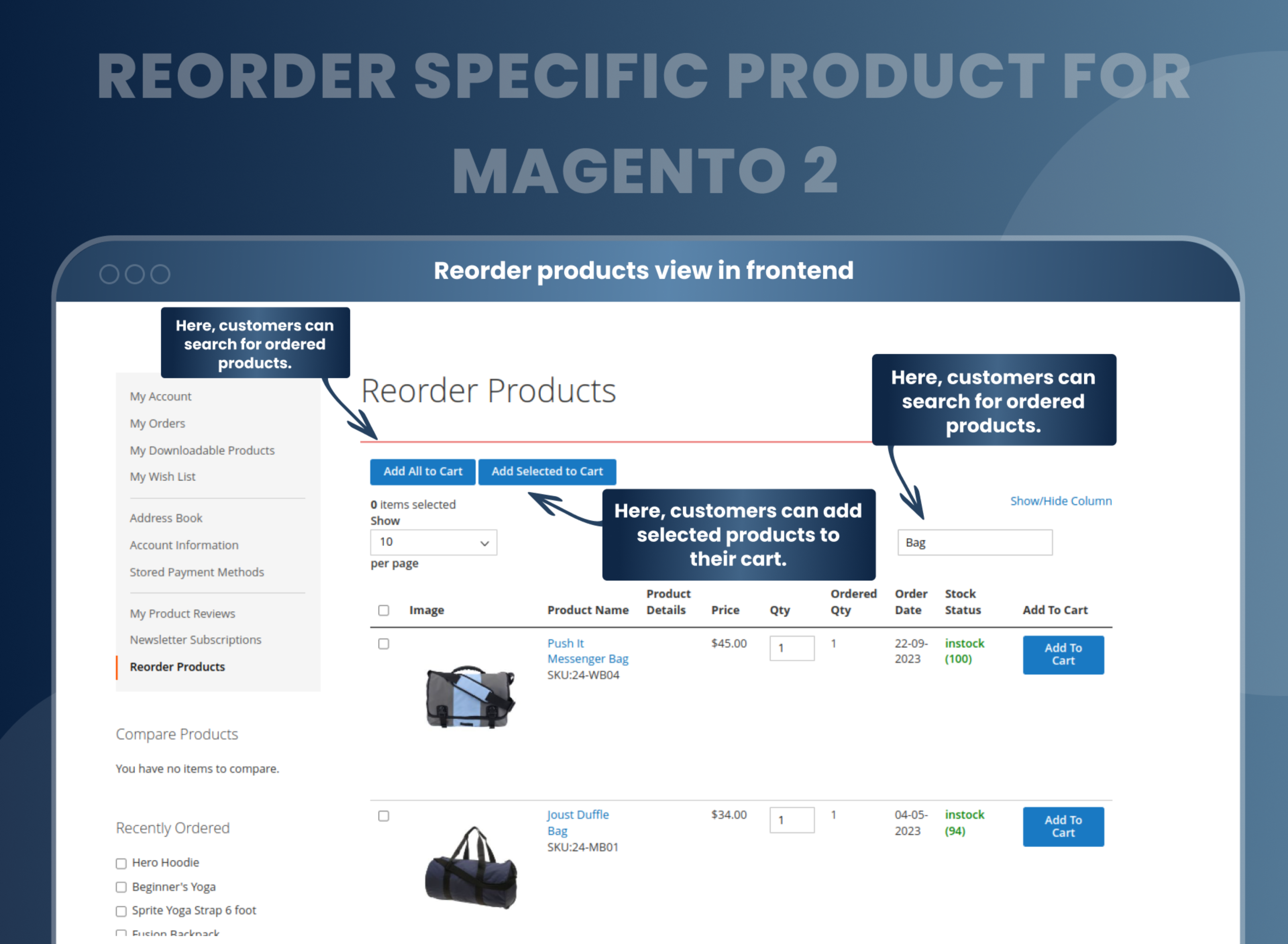 Reorder products view in frontend
