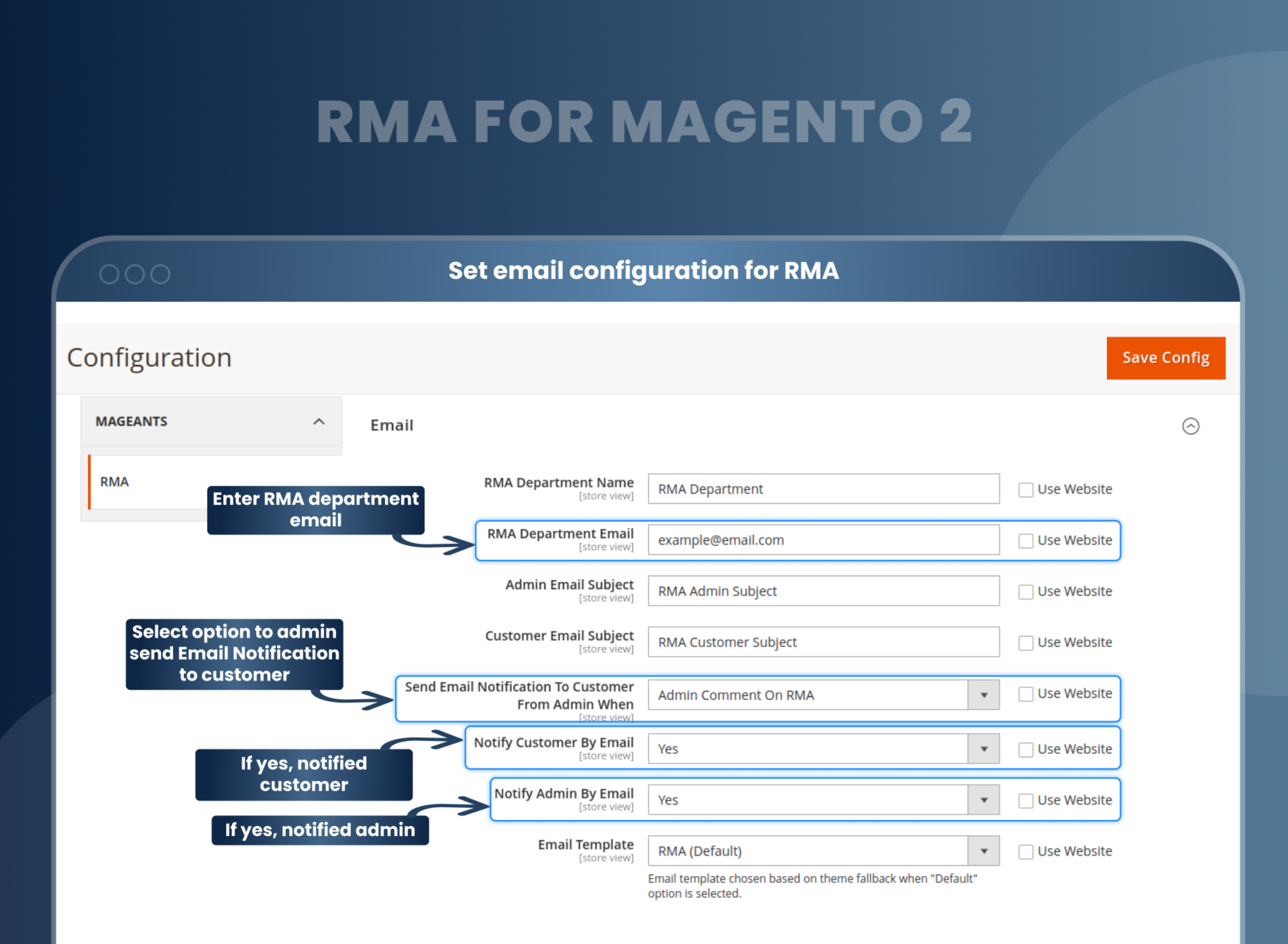 Set email configuration for RMA
