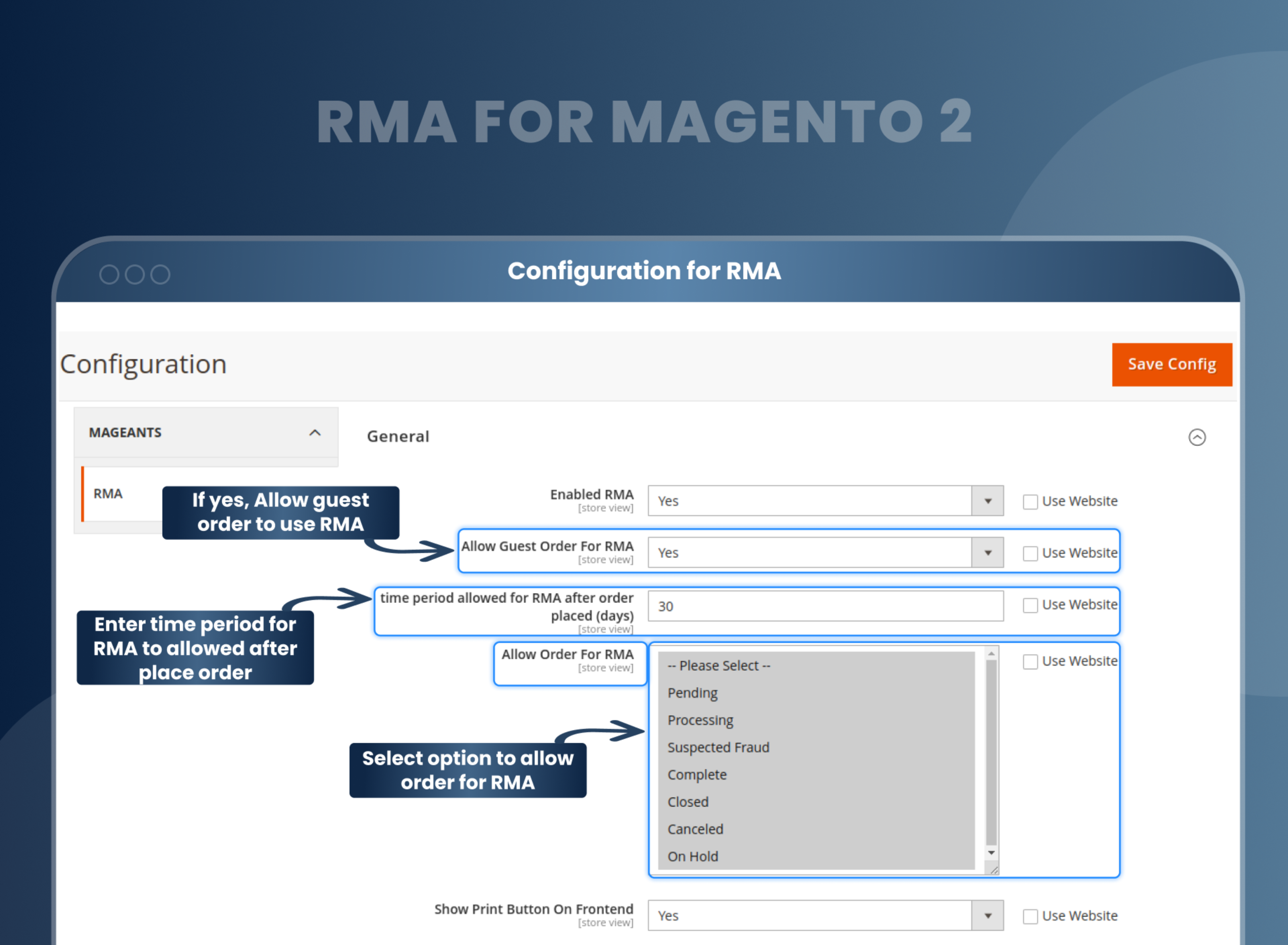  Configuration for RMA