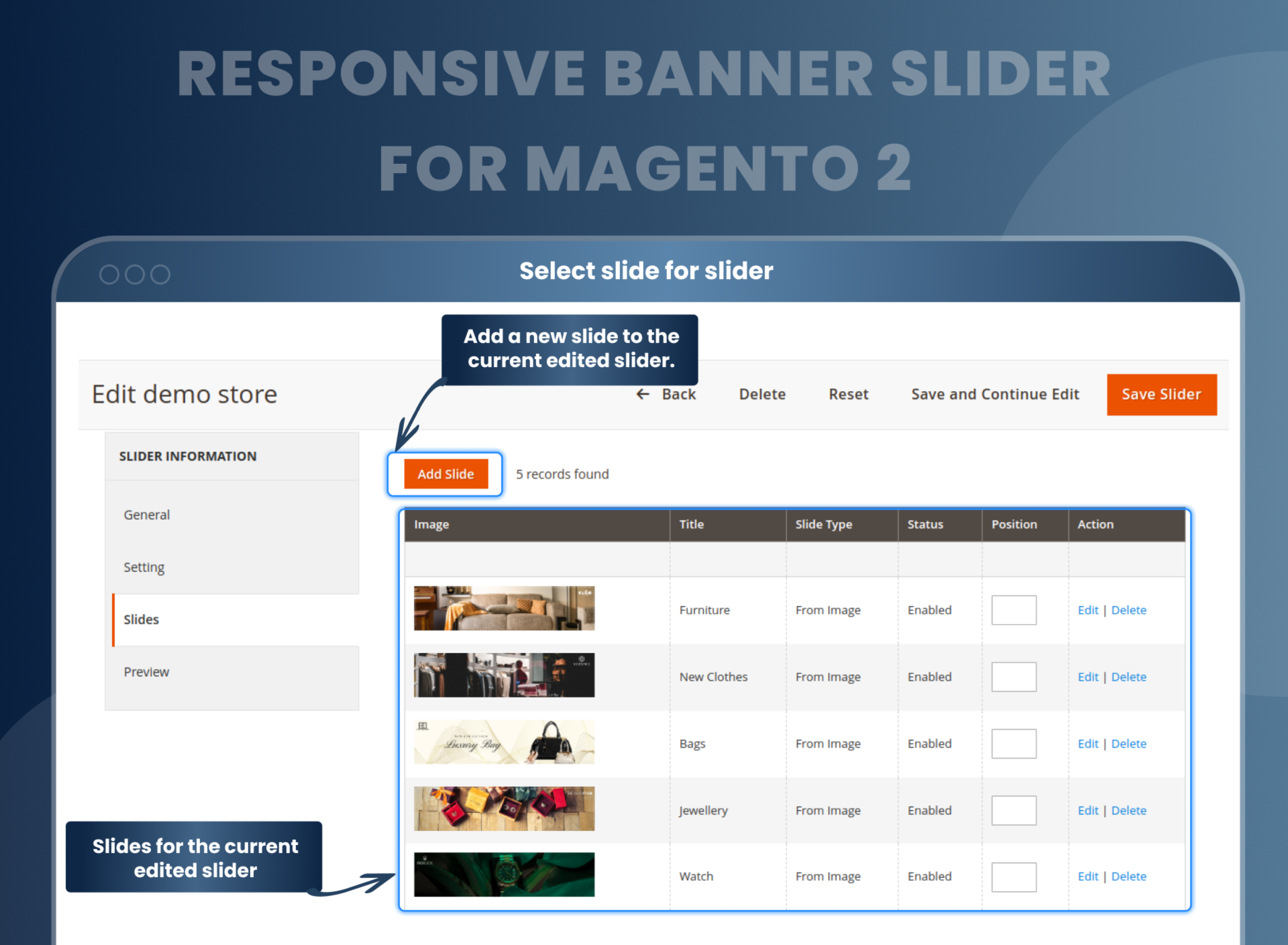 Select slide for slider