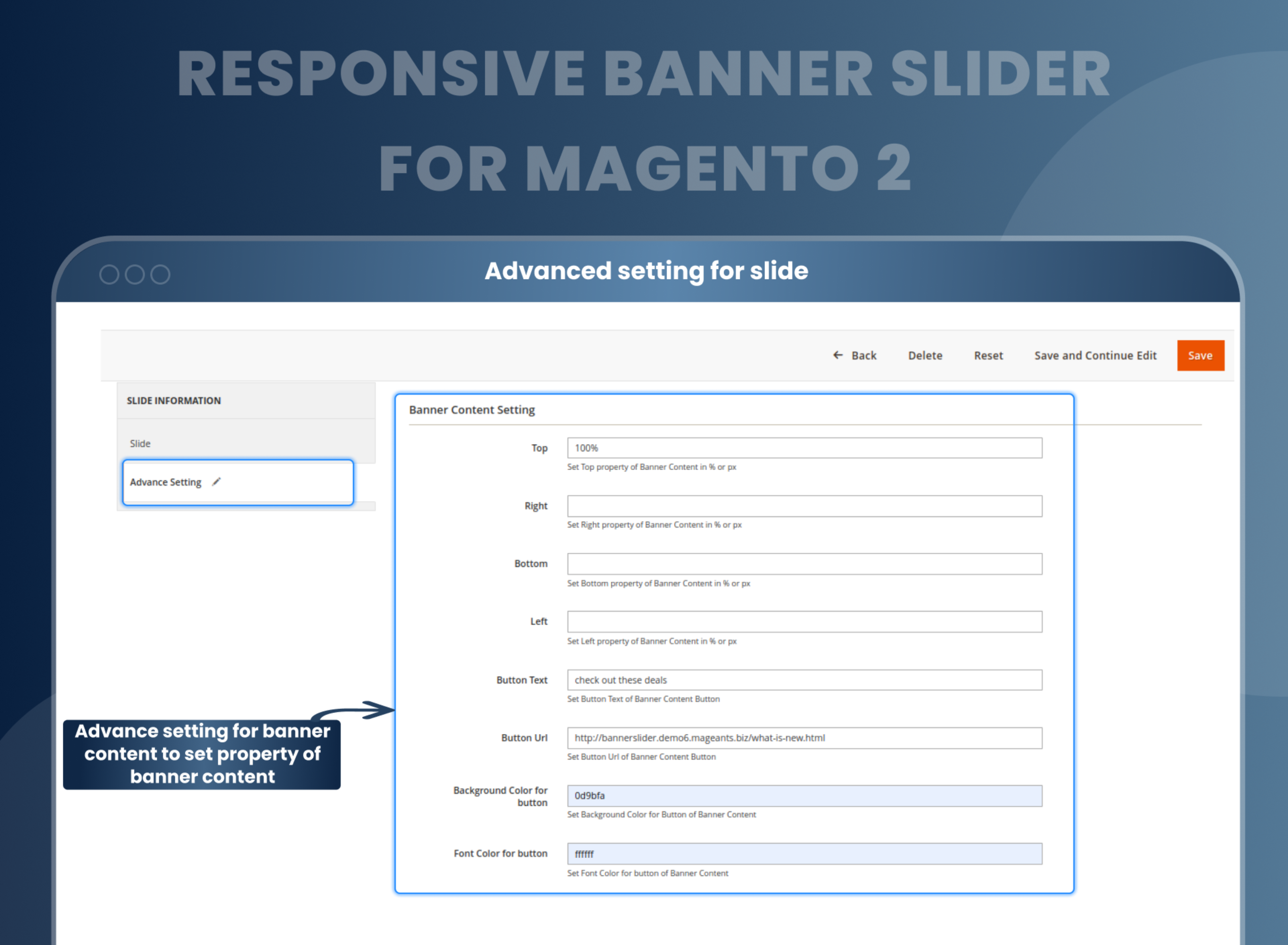 Advanced setting for slide