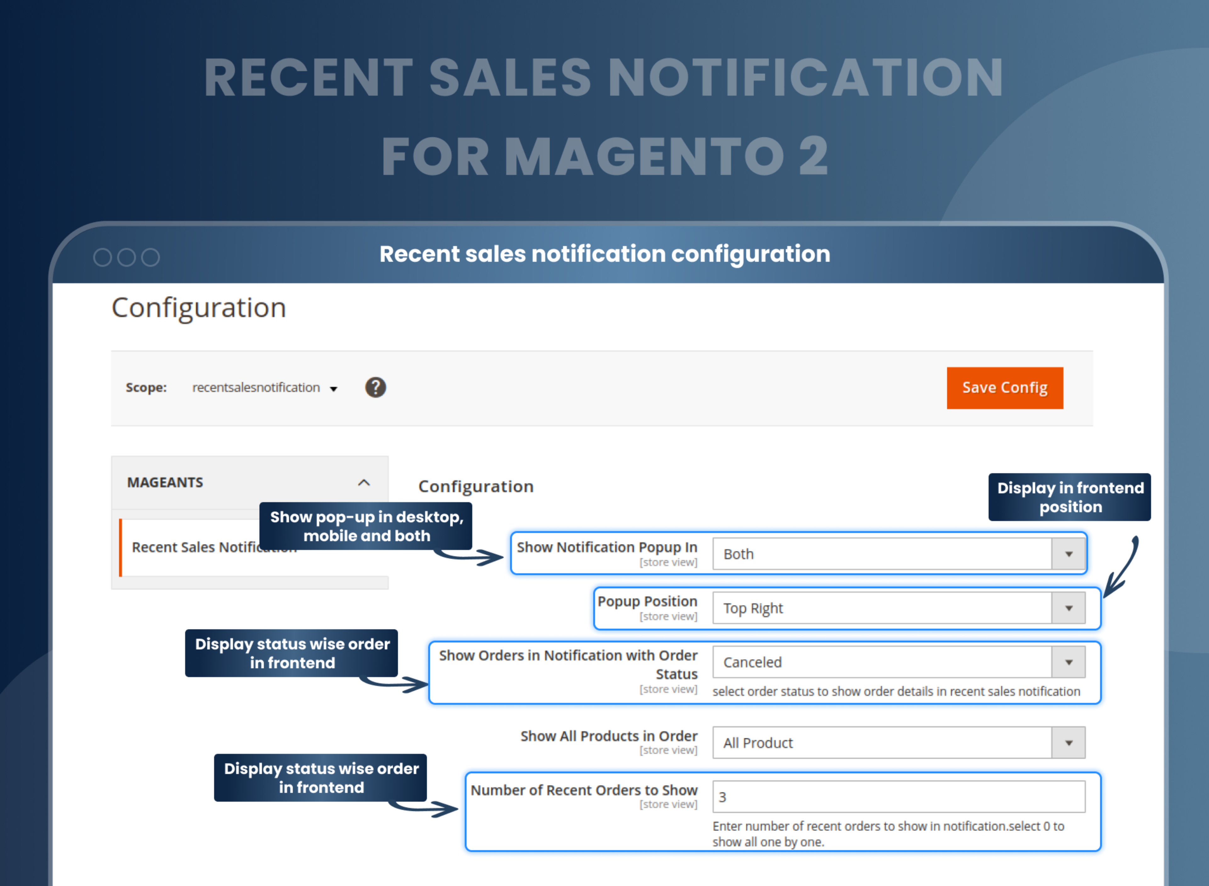 Recent sales notification configuration