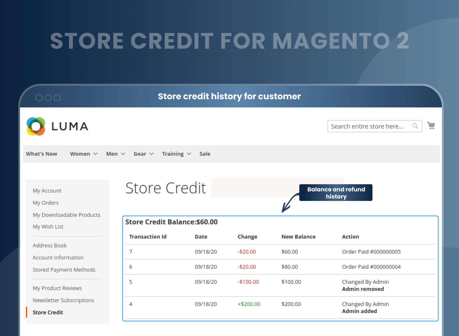 Store credit history for customer