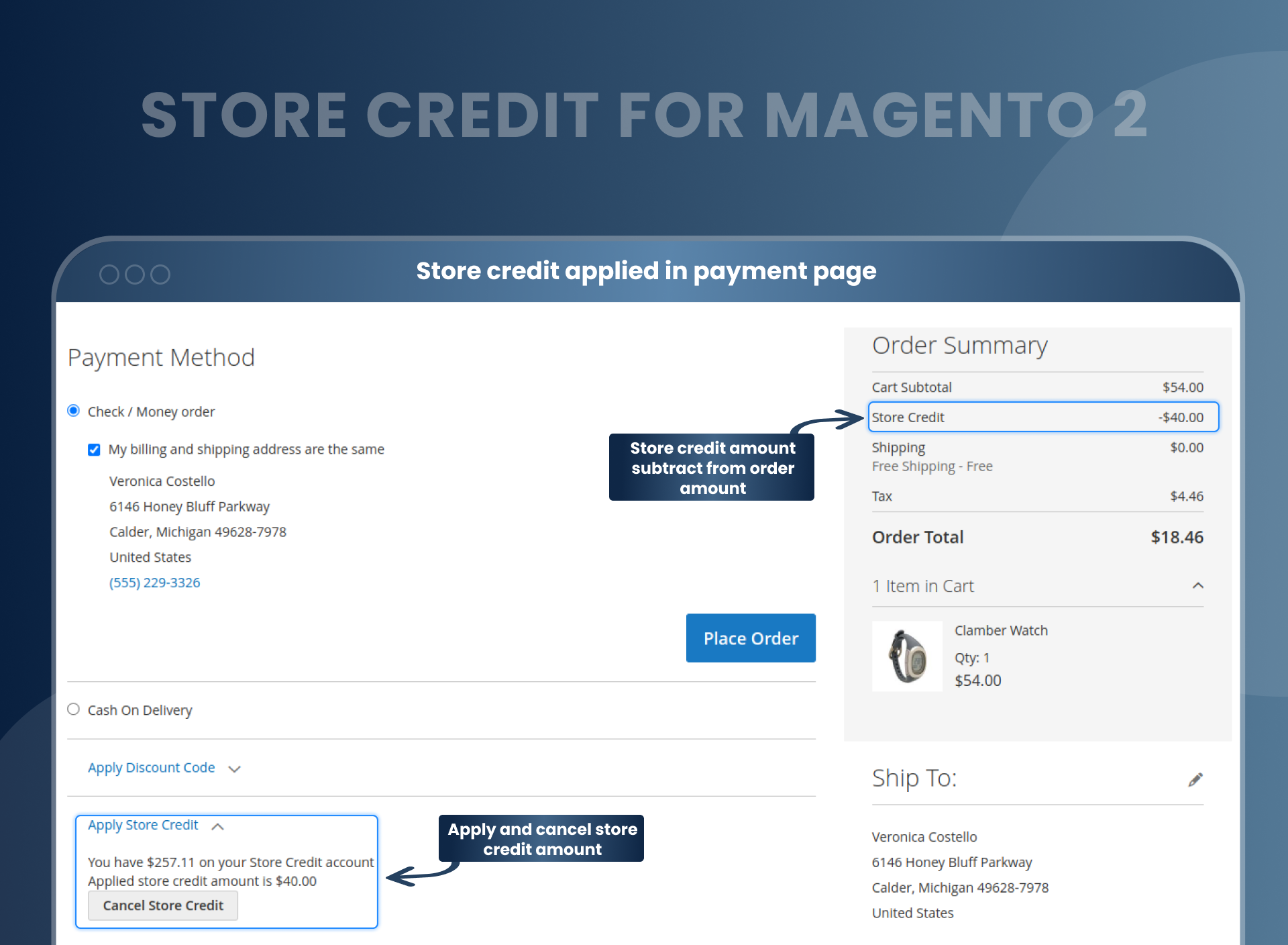Store credit applied in payment page