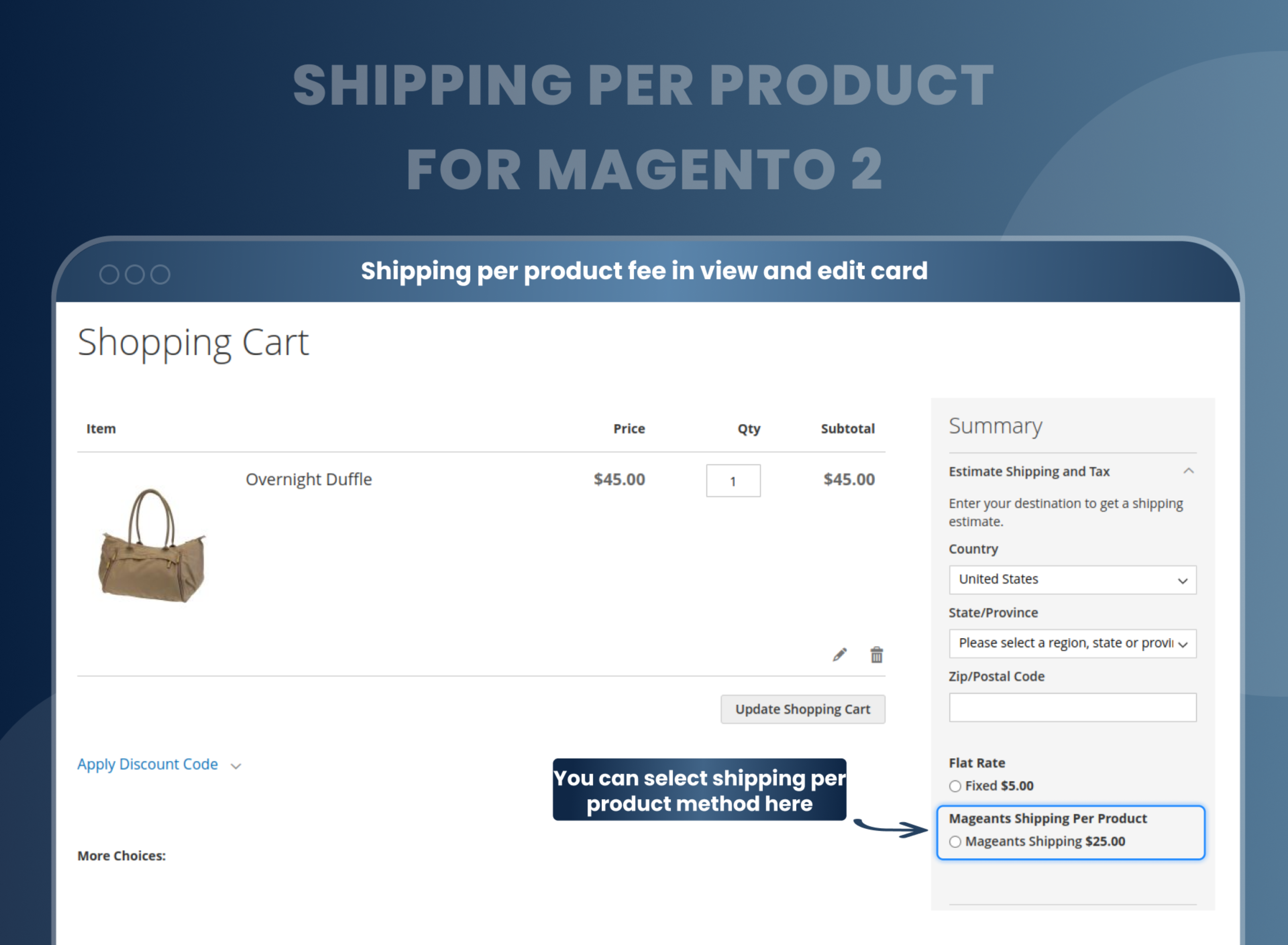 Shipping per product fee in view and edit card 