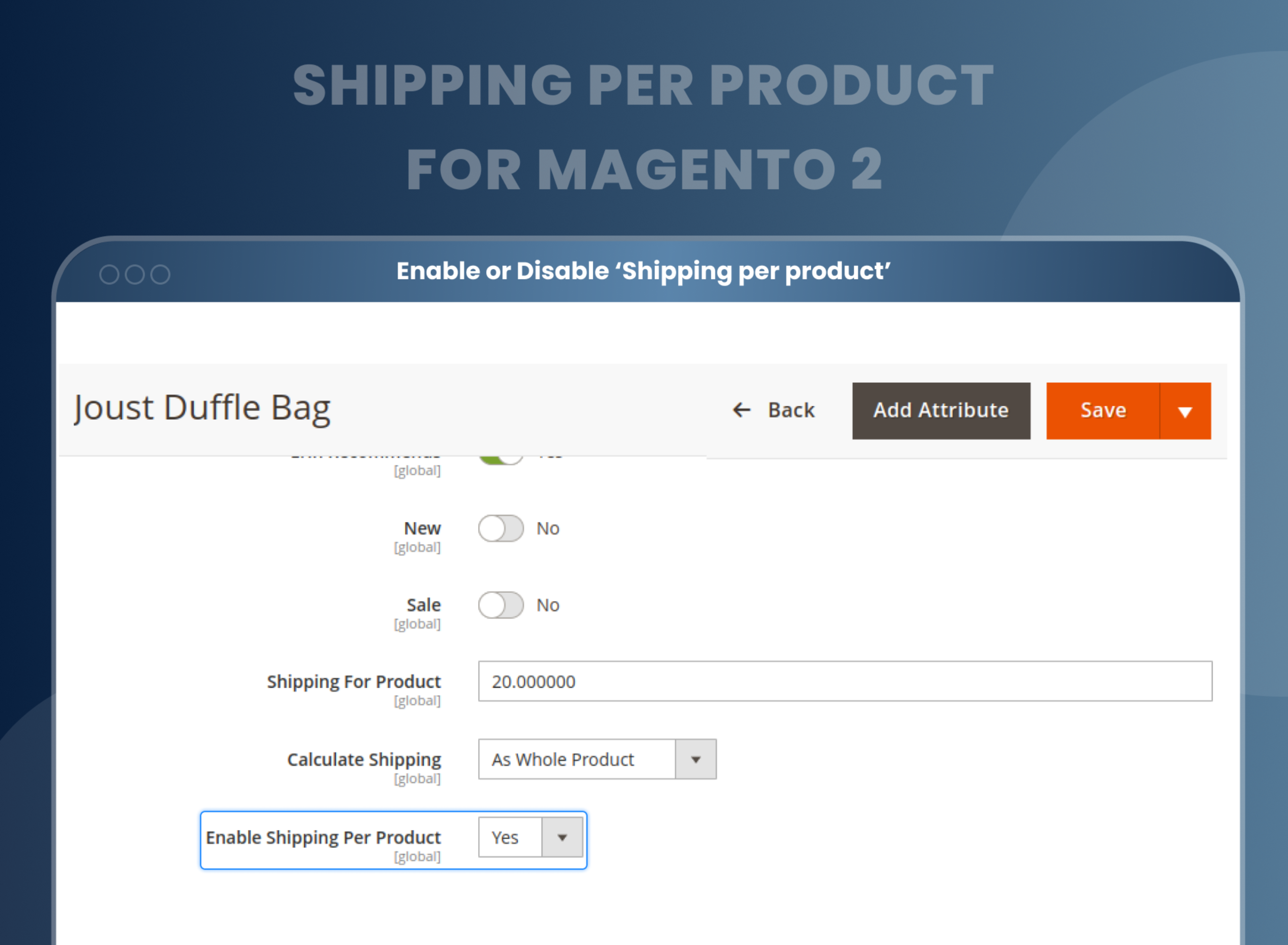 Enable or disable ' Shipping per product'