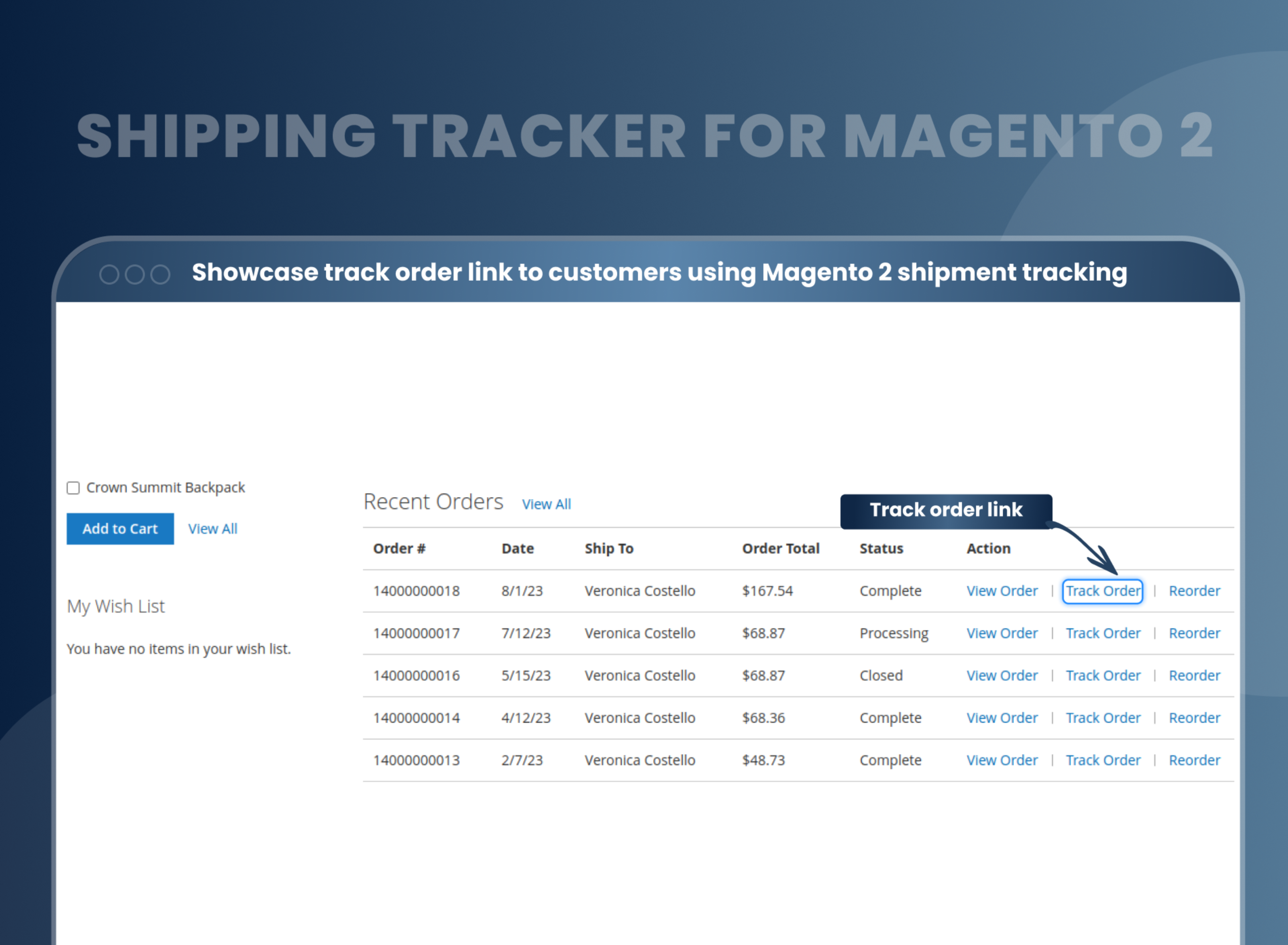 Showcase track order link to customers using Magento 2 shipment tracking