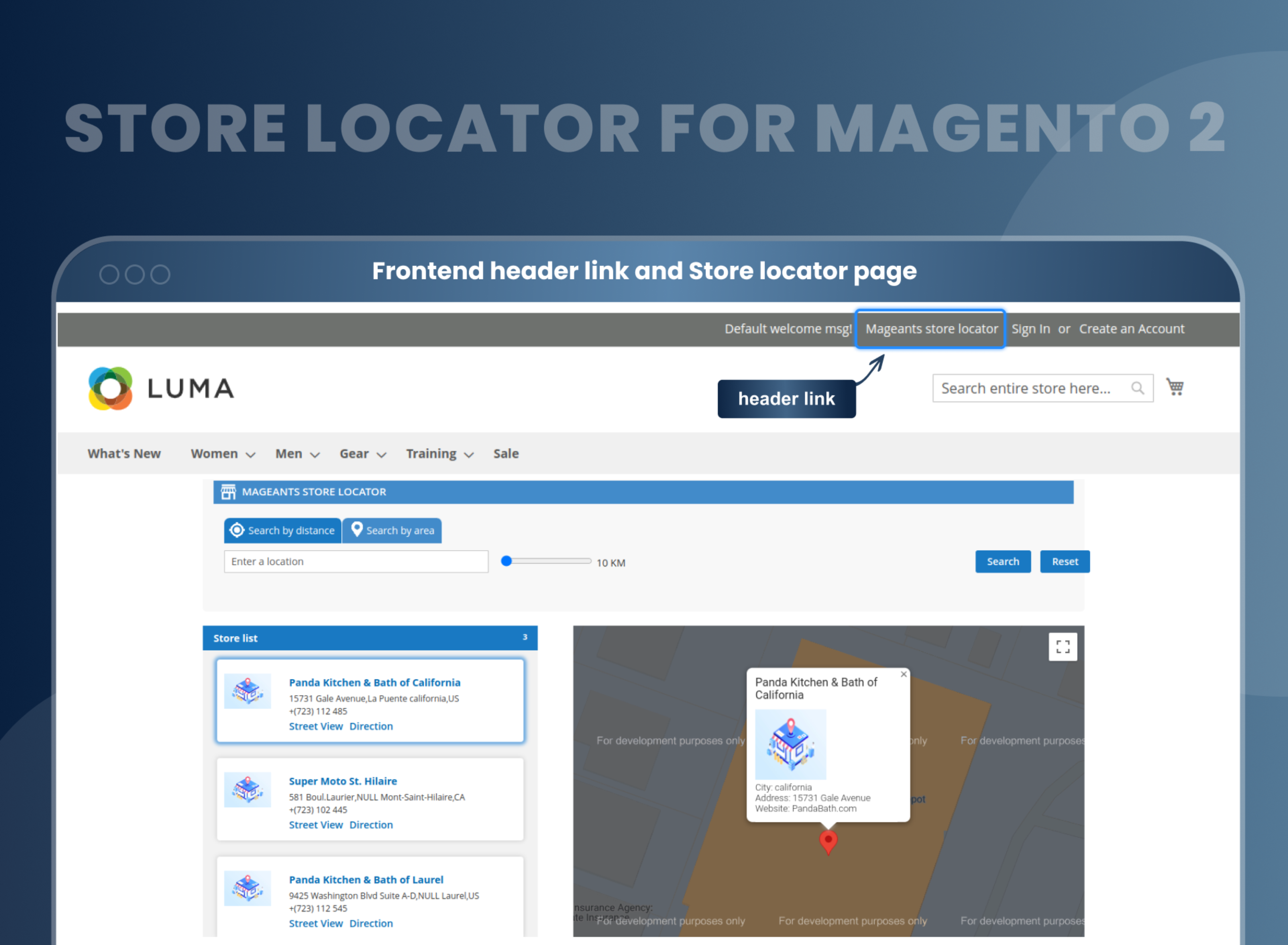 Frontend header link and Store locator page Frontend header link and Store locator page