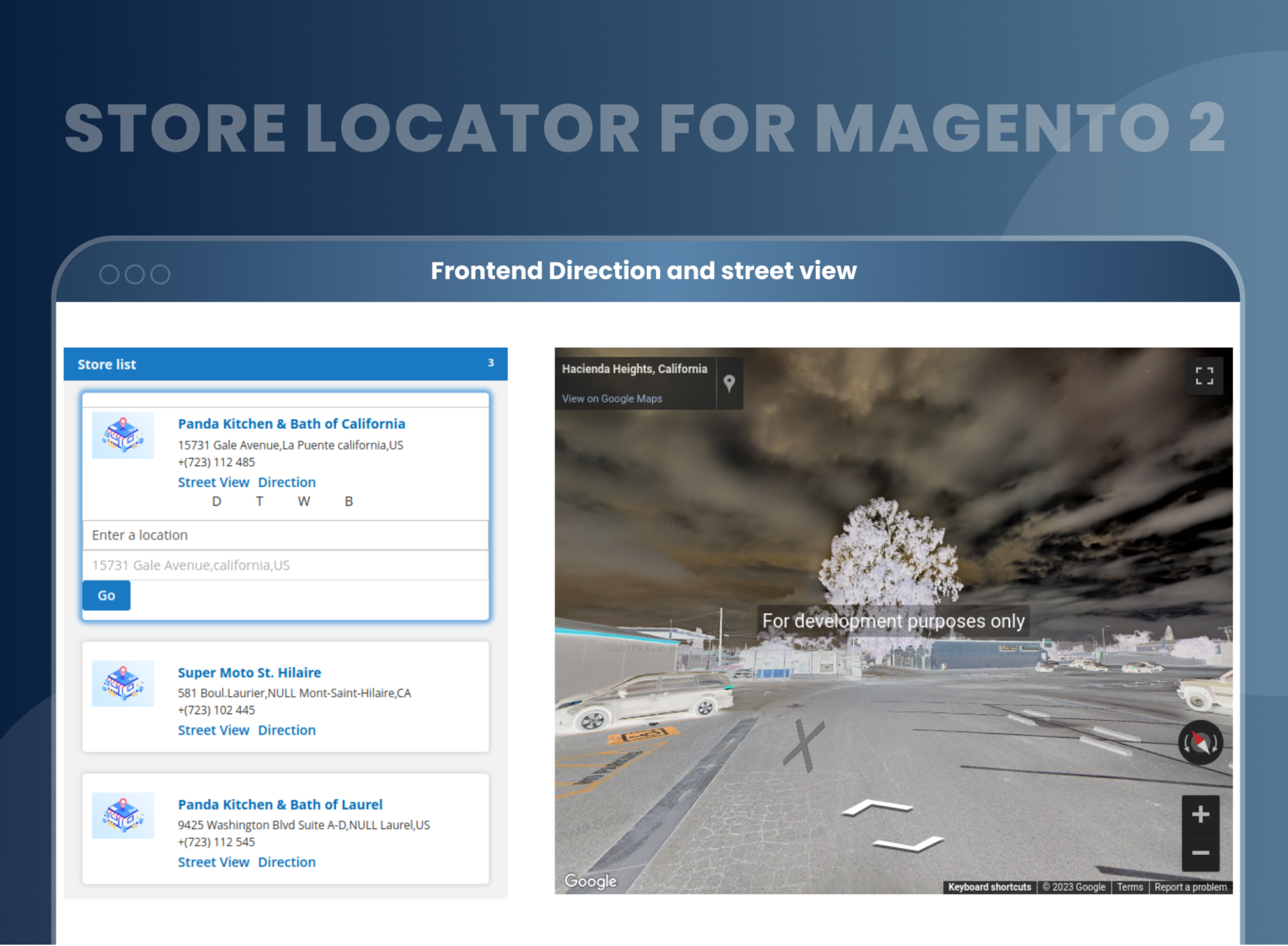 Frontend Direction and street view Frontend Direction and street view