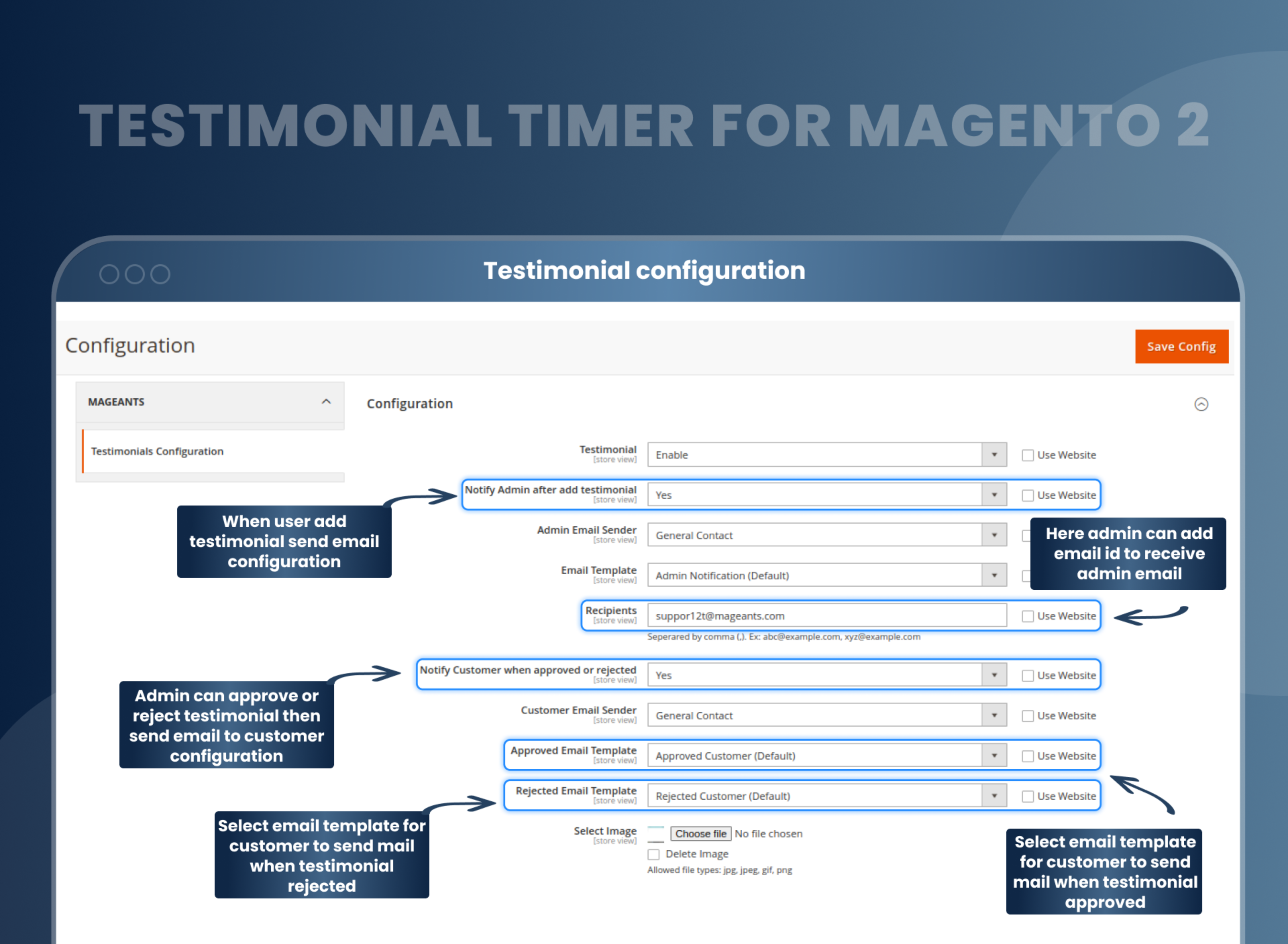 Testimonial configuration