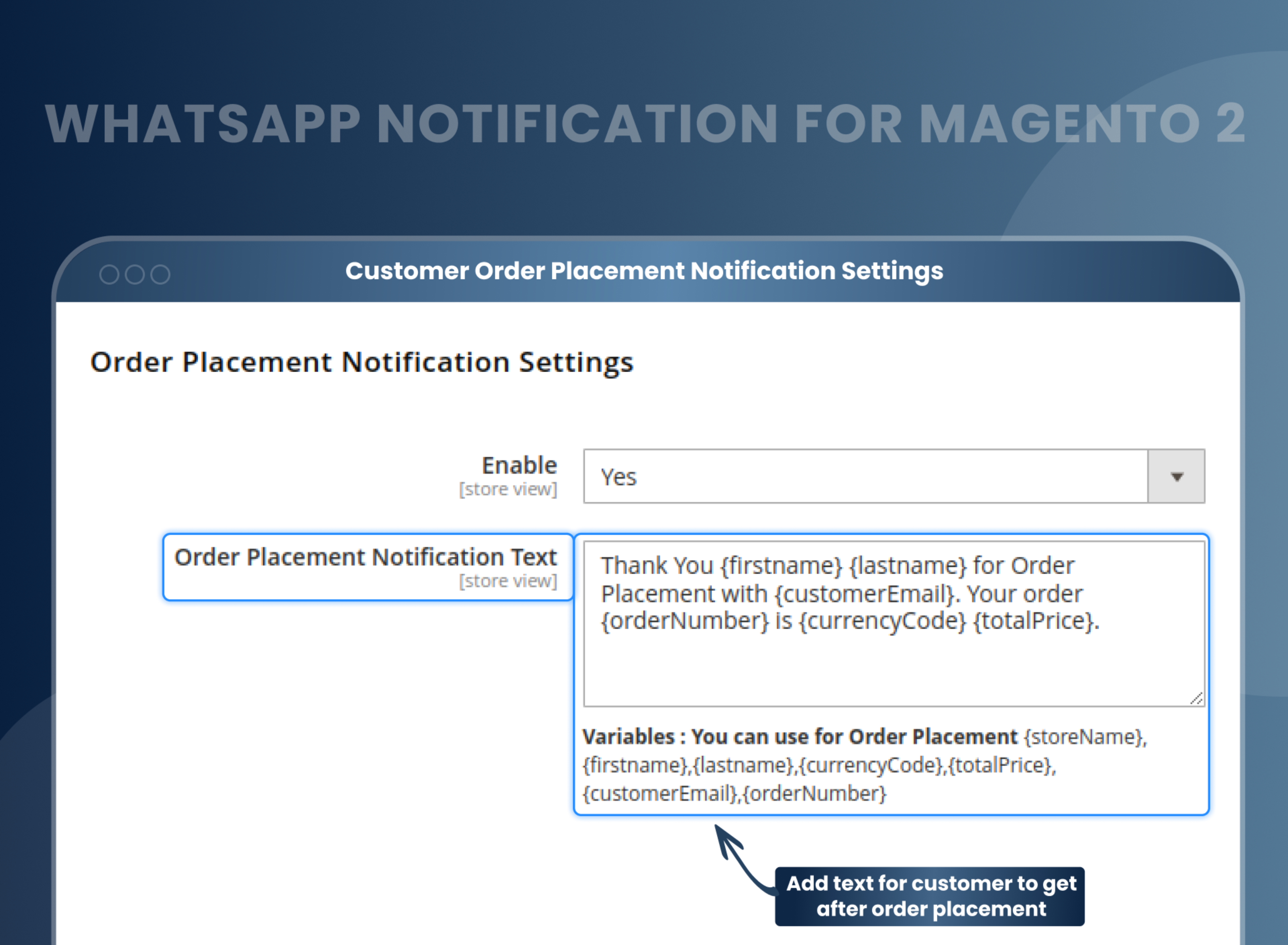 Customer Order Placement Notification Settings 