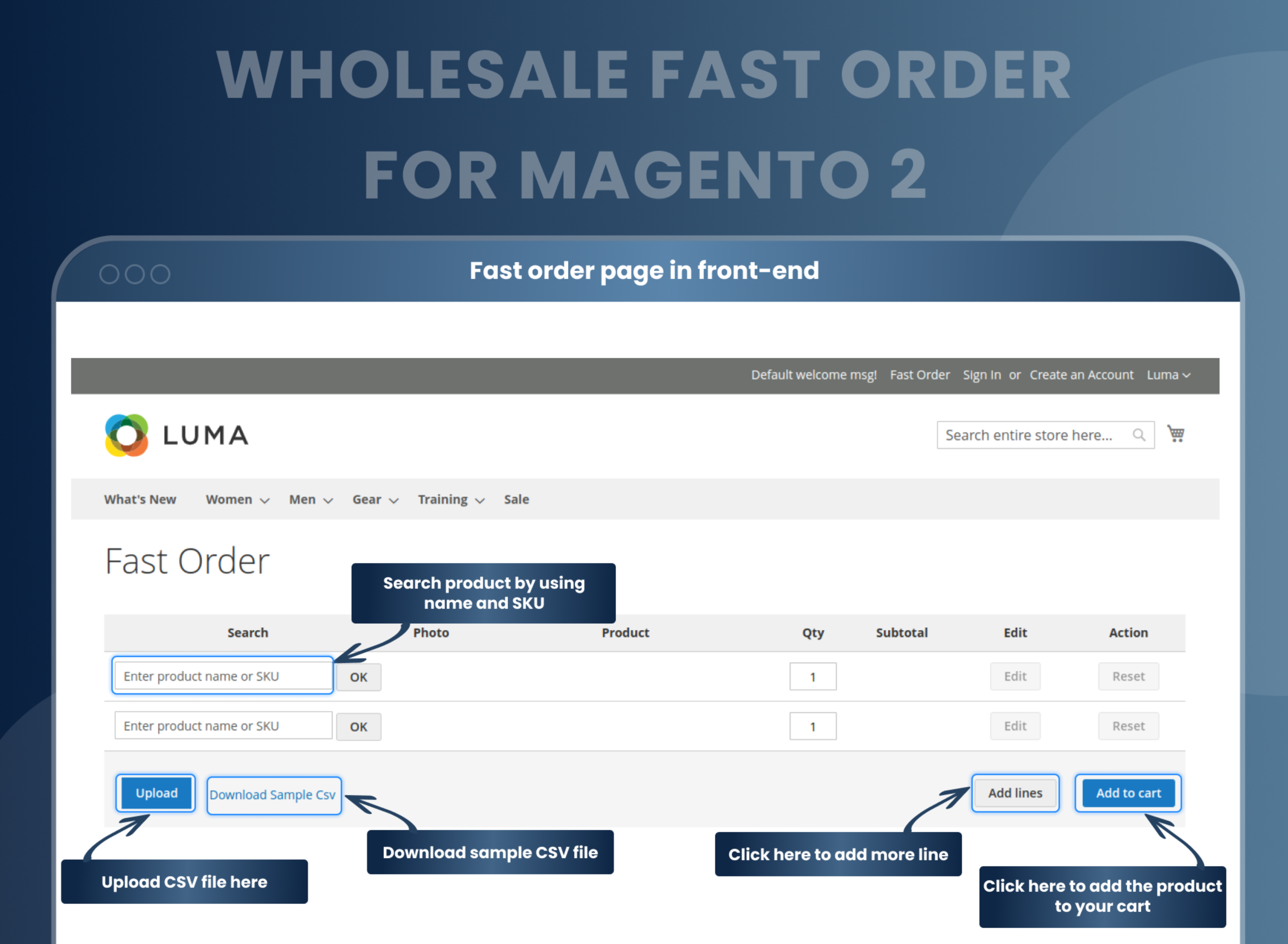 Fast order page in front-end