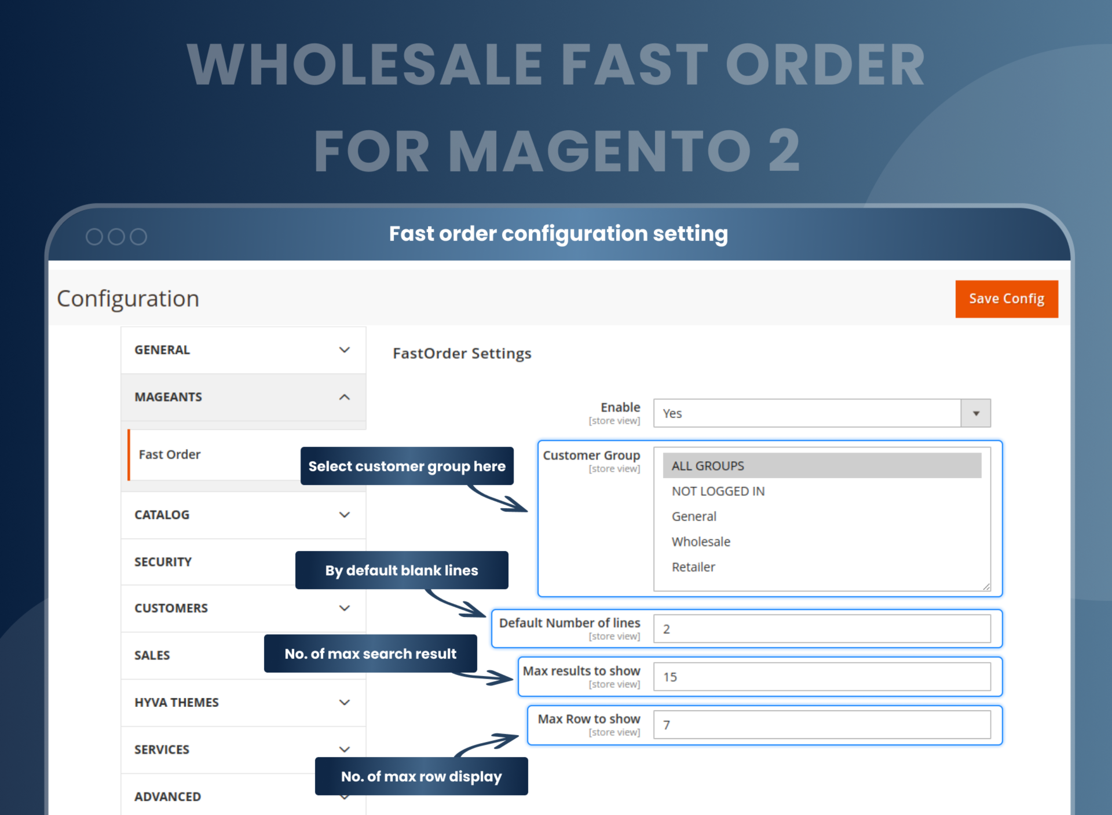 Fast order configuration setting