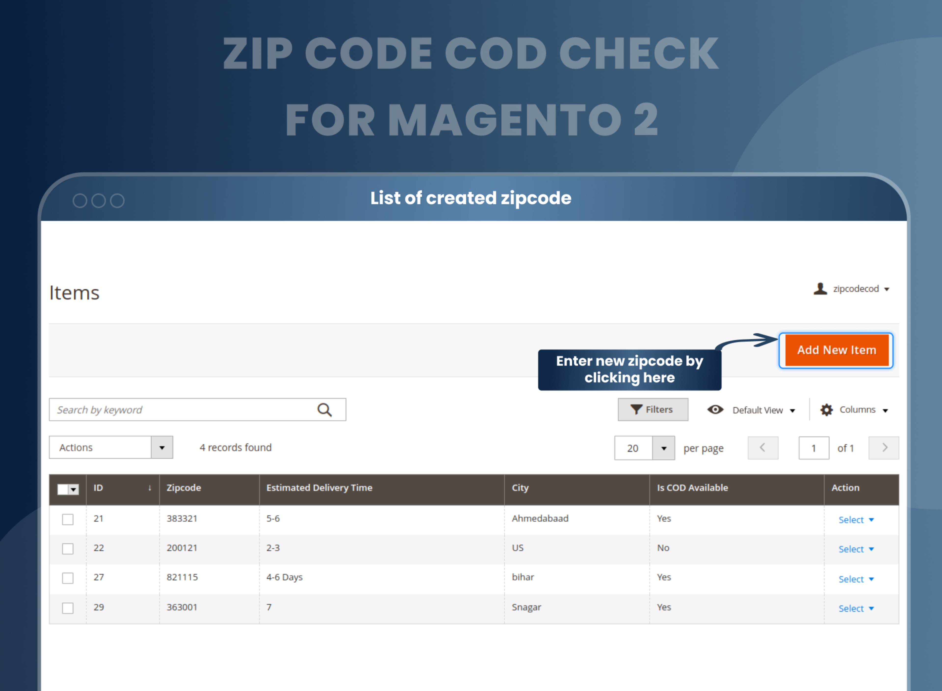 List of created zipcode